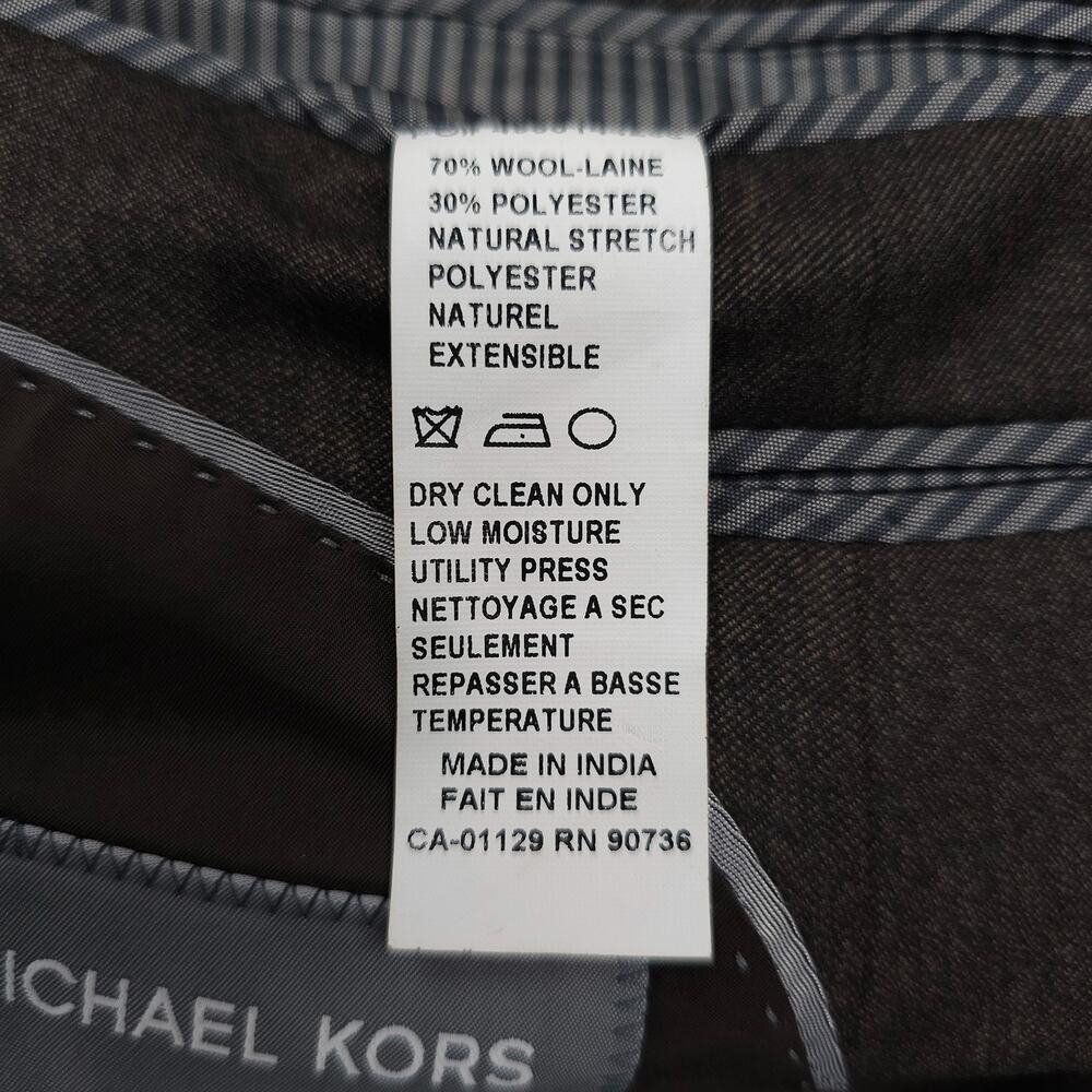 Michael Kors Mens Classic Fit 2 Piece Suit 44L 40x34 Brown Stretch Wool Twill - Picture 7 of 16